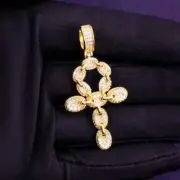 2Ct Round Cut Moissanite Men's Ankh Cross Pendant 14K Yellow Gold Plated Silver