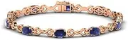 [Silvernshine Jewels] 6.66Ct Oval & Round Sapphire & Sim Diamond Tennis Bracelets in 14K White Gold Plated