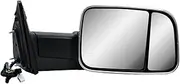 Passenger Right Side Door Towing Mirror Chrome Back Cover Power and Heated Glass with Turn Signal Light and Puddle Light Manual Folding and Temperature Sensor For Ram 1500 2500 3500 2009-2018