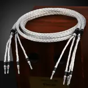 Pair Speaker Cable Silver Plate Banana/Spade Plug 8 Awg 8N OCC Carbon Fiber Cord
