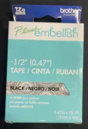 Brother P-touch Embellish Tape for Label Maker 1/2" Black on Silver Lace Pattern