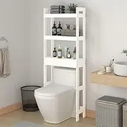 Solid Pine Wood Toilet Rack White 63x26x171 cm - Bathroom Space Saver with 3 Shelves, Freestanding Over Toilet Storage Organizer