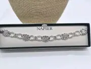 Napier Flower Bracelet Silver tone White Crystal Accent 7 in