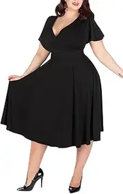 [Nemidor] Women's V-Neckline Stretchy Casual Midi Plus Size Bridesmaid Dress (26, Black)