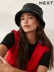 Black Reversible Borg Bucket Hat (N97553) | $14