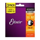 Elixir Nanoweb Acoustic 80/20 Bronze 3-PACK 11-52 Gauge