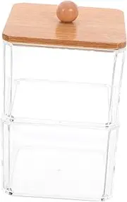 Cabilock Cotton Swab Holder Organiser Storage Box for Makeup Pads Buds Bamboo Lid Compact Easy to Carry