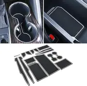 Center Console Liner for 2024 2023 2022 2021 2020 2019 2018 Toyota Camry Accessories Cup Holder Mat, Door Slot Pad, Coaster Trim, Non-Slip Dust Interior 16PC Set (Black & White Trim)