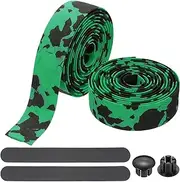 uxcell Bike Handlebar Tape, 2 Rolls 6.6 Feet Bike Grip Tape EVA Foam Cycling Handle Wraps Comfortable Non-Slip Shock Bicycle Wrap with End Plugs for Road Bike, Black-Green