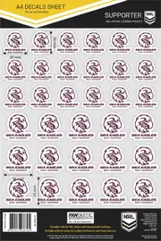 Manly Sea Eagles NRL A4 Decal Sticker Sheet