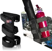 jokormo 1 PC Car Fire Extinguisher Support Strap, American Flag Freely Adjustable Elastic Velcro Strap Roll Cage Fire Extinguisher Fixed Strap, Modification Accessories, for Wrangler (Black)