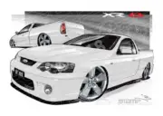 Ford Ute BF XR8 UTE BF XR8 FALCON UTE WINTER WHITE A3 FRAMED PRINT (FT182B)