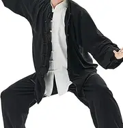 [Comebachome] Kung Fu Uniform, Chinese Traditional Tai Chi Uniform with Standing Collar and Buckle, Breathable Cotton Martial Arts Pants and Long Sleeved Shirt for Unisex