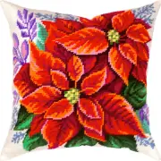 DIY Needlepoint/Tapestry Pillow Kit "Poinsettia" 16x16 in / 40x40 cm