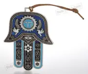 Silver tone Hamsa hand Wall Hanging Lucky Charm CHAI Judaica Kabbalah evil eye