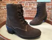 Fly London Sludge Brown Suede Woke Lace-up Granny Mid Boot 38 7 7.5 New