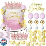 Crown Cake Topper, Balls Happy Birthday Cake Toppers with Crown Birthday Cand