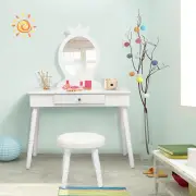 CostwayVanity Makeup Table Set with Real Mirror for Little Girls White