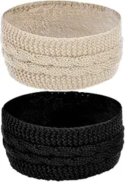 2 Pcs Knitted Headband Ear Warmer Elastic Braided Ear Warmer for Women Girl Outdoor