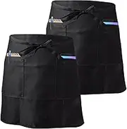 Black Half Apron 2 Pack Waist Apron, Waterproof Half Apron, Waiter Waist Apron With 2 Pockets, Anti-Dirt Waitress Serving Apron, Gardening Half Aprons, For Cooking, Cleaning, Painting,Gardening,Bistro