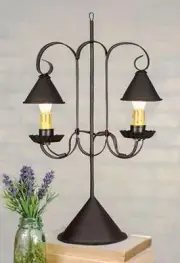 PRIMITIVE DOUBLE LAMP with HANGING SHADES. COUNTRY LIGHT. PRIMITIVE LIGHTING