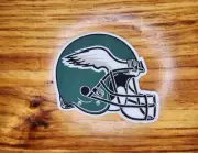 4.75 inch Eagles helmet embroidered iron on patch. No sewing needed.