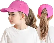 [HERUAI] 3-8 Years Children's Baseball Cap with Ponytail for Girls Boys Adjustable UV Protection Summer Hat Golf Visor Hat Junior Tennis Cap Peaked Cap Baseball Cap Sun Visor Hat Summer Hat Sun Hat, Hot Pink