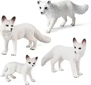 4 Pieces White Fox Animal Figures Mini Animals Set Realistic Arctic Fox Family Figurines for Cake Topper Party Favors Christmas Birthday Supplies