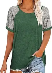 [Generic] Patchwork Round Neck Short Sleeved T Shirt Tops for Women Loose Tunics Tee Short Sleeve Shirts Tee Shirt