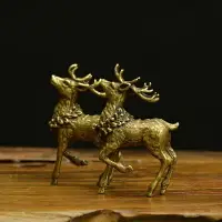 在飛比找樂天市場購物網優惠-袖珍銅鹿小擺件實心黃銅小鹿手把件銅對鹿古玩銅器仿古銅微雕老銅