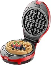 7-in-1 Waffle Maker Sandwich Toaster Panini Maker, Multifunction Cake Oven Pan Eggette Machine, 800W, Non-Stick Plates, Easy Clean Removable Plates-Red