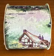 Vtg. WFR Fabric Ribbon "Bed & Breakfast" Cottages Purple 2-5/8" x 9 Ft. (3 yds.)