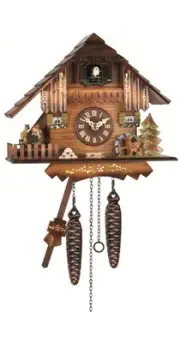 Quartz Cuckoo Clock Black forest house with music, turning danc.. EN 423 QMT NEW