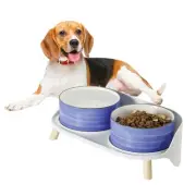 Elevated Ceramic Dog Bowl Set - Raised Double Dishes with Splash-Proof Stand ...