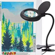 Magnifying Glass with Light, USB Powered Hands-Free 5X 10X Magnifying Lamp Adjustable LED Magnifier with Clamp for Diamond Painting Tools and Cross Stitch
