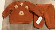 NEW Carter’s baby Infant Sherpa bear cozy Brown Sweater & Pants Set 3 Months