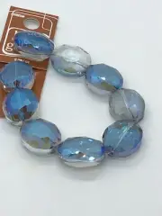 BEAD GALLERY Blue AB Faceted Glass 16x20mm Oval Beads 9 Pc