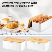 Bread Box with Bamboo Lid Metal Bread Container Breathable Bread Bin xiLUo