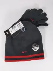 Nike Reversible Black & Volt Knit Beanie & Stretch Gloves Youth Boy's 8-20 NWT