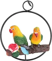 Parrot Figurine, Garden Hanging Parrot Statue, Hanging Bird Sculpture Iron Ring Birds Collectible Figurines for Home Bookshelf Decor