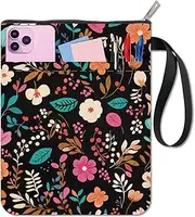 craspire 11 x 8.6 Inch Book Cover with Leaves Flowers Plant Protection Book Covers Pocket Books Washable Fabric Bag Handle with Zip Additional Front Pocket for Book Lovers Readers