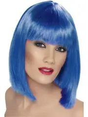 Neon Blue Glam Wig Short Blunt & Bob Cut with Fringe Fancy Dress Accessory