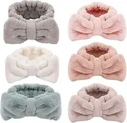 Vidillo 6 Pack Bowtie Headbands Microfiber Makeup Headbands Cosmetic Headbands Bowknot Elastic Hair Band for Wash Spa Yoga Sports Shower Beauty Facial Skincare Makeup for Girls and Women (A)