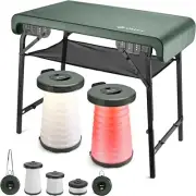 Camping Table & Collapsible Stools Set, Folding Beach Table w 2 Portable Seats