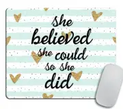 She Could Watercolor Rubber Mouse Mat - Heart & Inspirational Quote Mousepad