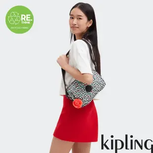 Kipling 黑綠抽象印花多層隨身斜背包-ABANU M