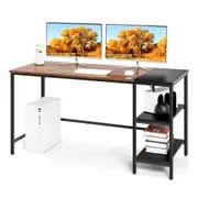 Giantex 140cm Computer Desk Home Office Workstation w/2-tier Storage Shelf PC Laptop Desk Study Writing Table Brown