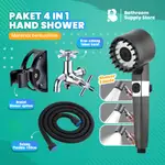 HITAM 4IN 1SHOWER HEAD SET 黑色高級淋浴頭套裝 5MODE 可調節淋浴帶軟管便攜式浴室淋浴套裝