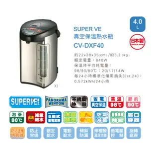 象印  VE真空微電腦熱水瓶 (CV-DXF40)  好市多代購122574