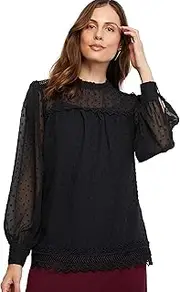 [LIZ JORDAN] Womens Summer Tops - Black Basic - Vivid - Office Wear Work Clothes - Long Sleeve - Lace - Dobby - Everday Style - Casual Fashion Outfit 12